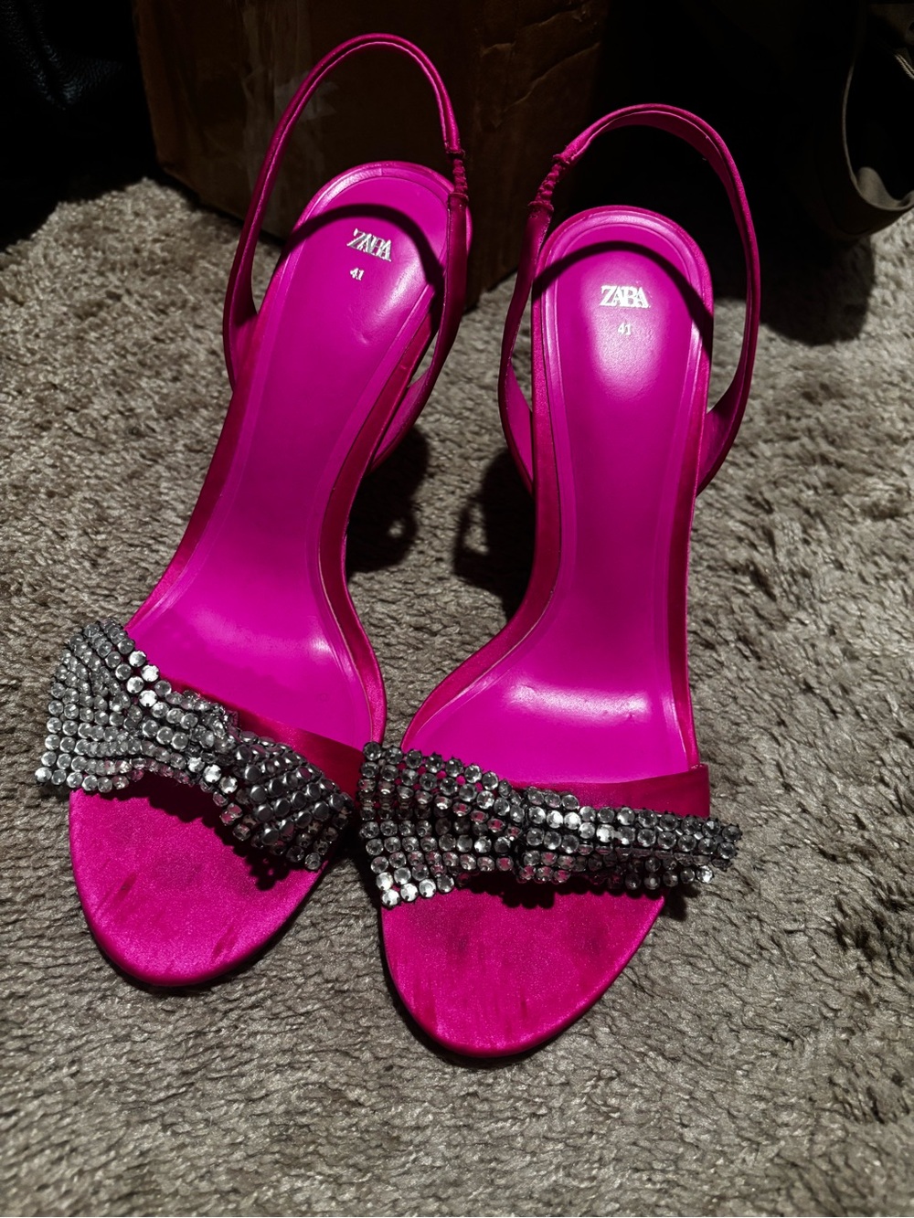 ZARA Hot Pink Crystal Bow Slingback Heels